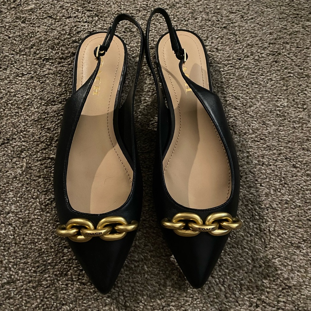 NWOT coach pointed mule flats